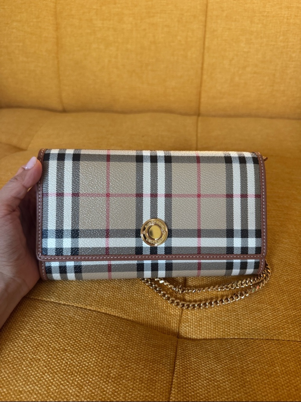 Burberry Hannah Check Coated Canvas Wallet on a Chain